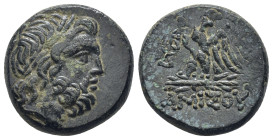 Pontos. Amisos. Time of Mithradates VI Eupator 120-63 BC. Bronze Æ (20mm, 8.3 g) Laureate head of Zeus right / AMIΣOY, eagle standing left on thunderb...