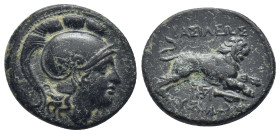 Kings of Thrace (Macedonian). Lysimacheia. Lysimachos, AE, (19mm, 5.0 g). 305-281 BC. Obv: Helmeted head of Athena right. Rev: ΒΑΣΙΛΕΩΣ / ΛΥΣΙΜΑΧΟΥ, L...