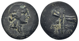 PONTOS. Amisos. Ae (20mm, 3.5 g) (Circa 85-65 BC). Time of Mithradates VI Eupator. Obv: Wreathed head of Dionysos right. Rev: AMI - ΣOY. Thyrsos; mono...