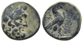 PHRYGIA. Amorion. Ae (18mm, 7.0 g) (2nd-1st centuries BC). Sokrates and Aristodes, magistrates. Obv: Laureate head of Zeus right. c/m: KP, owl standin...