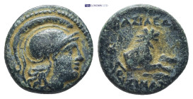 Kings of Thrace, Lysimachos, Ae,(Bronze, 2.7 g 14mm), 305-281 BC. Lysimacheia. Obv: Helmeted head of Athena right. Rev: BAΣΙΛΕΩΣ ΛYΣIMAXOY. Forepart o...