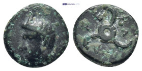 DYNASTS of LYCIA. Perikles. Circa 380-360 BC. Æ (12mm, 2.1 g). Horned head of Pan left / P -PE-K around triskeles.