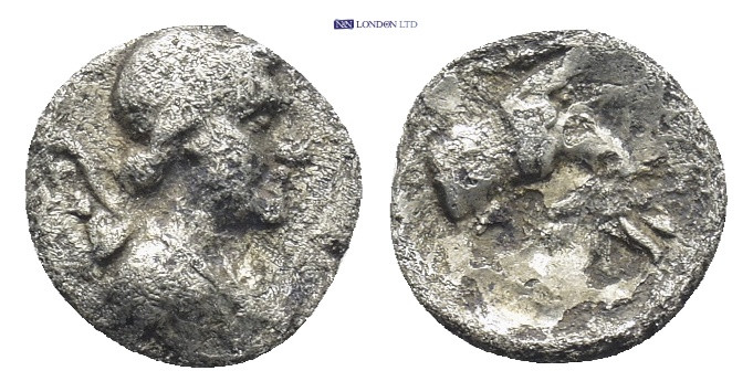 IONIA, Ephesos. Circa 245-202 BC. AR Obol (8mm, 0.4 g). Draped bust of Artemis r...