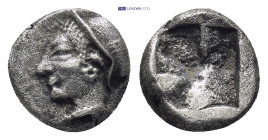 IONIA, Phokaia. Circa 625/0-522 BC. AR Obol (9mm, 1.19 g) Female/ Athena head left, wearing helmet or close fitting cap Rev: Incuse