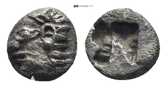 Ionia. Phokaia circa 500 BC. Tetartemorion AR (7mm., 0,43g). Archaic head of Ath...