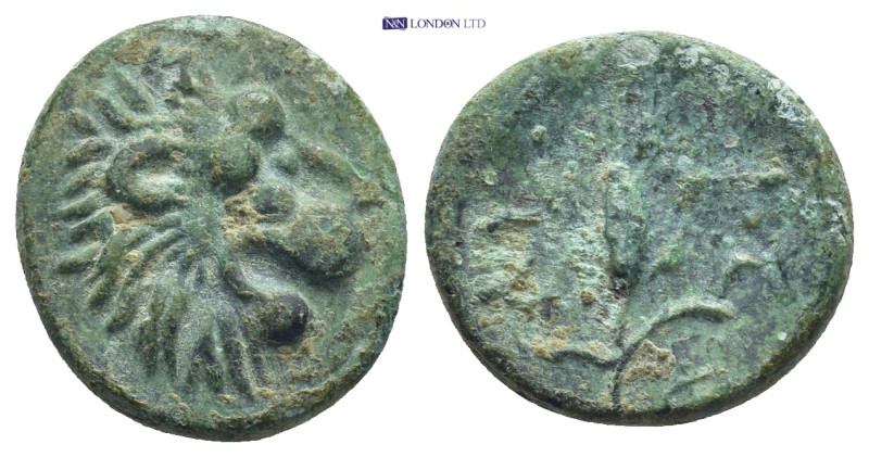 Thrace, Lysimacheia, c. 309-220 BC. Æ (17mm, 3.5g). Head of lion r. R/ Grain ear...