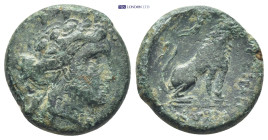 THRACE. Lysimacheia. Ae (19mm, 6.2 g) (Circa 309-220 BC). Obv: Laureate head of Apollo right. Rev: ΛYΣIMAXEΩN. Lion seated right.