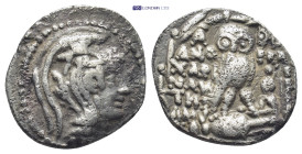 ATTICA, Athens. Circa 168/5-50 BC. AR Drachm (19mm, 3.8 g). New Style coinage. Andreas, Charinautes, and Kri-, magistrates. Struck 103/2 BC. Helmeted ...