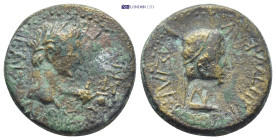 Kings of Thrace. Rhoemetalkes I with Augustus 11 BC-12 AD. Bronze Æ (23mm., 8.0 g). KAIΣAΡOΣ ΣEBAΣTOΥ, bare head of Augustus right, in front, capricor...