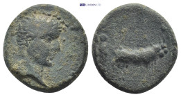MACEDON, Uncertain (Philippi?). Augustus. 27 BC-AD 14. Æ…. (17mm, 5.0 g) Bare head right / Two founders driving yoke of oxen right, plowing pomerium....