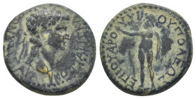 PHRYGIA, Cotiaeum. Claudius. AD 41-54. Æ (19mm, 5.1 g). Varus, magistrate. Struck AD 50-4. Laureate head right / Zeus standing left, right hand raised...