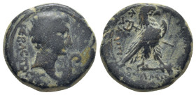 Phrygia, Amorium. Augustus, 27 BC-AD 14. AE. (19mm, 7.8 g) Obv: CEBACTOC. Bare head of Augustus, right; before lituus. Rev: AΛEΞANΔPOC AMOPIANWN. Eagl...