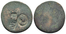 AE coin (Bronze, 6.0 g, 25mm), with countermark Obv: Blank except for countermark "Men bust right, set on crescent, wearing phrygian cap, within oval ...