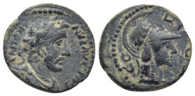 LYCAONIA, Iconium. Antoninus Pius. AD 138-161. Æ (19mm, 4.7 g). Laureate and draped bust of Antoninus Pius right / Helmeted head of Athena right.