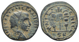 PISIDIA, Antiochia. Gallienus. AD 253-268. Æ (22mm, 5.7 g). Radiate, draped, and cuirassed bust right / Vexillum between two signa.