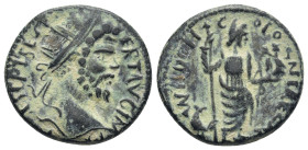 PISIDIA. Antioch. Septimius Severus (193-211). Ae. (21mm, 6.1 g) Obv: L PIS PV PERT AVG IMP XI. Radiate head right. Rev: ANTIOCH COLONIAE. Mên standin...