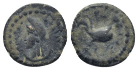 PISIDIA. Antiochia. Pseudo-autonomous. Time of Antoninus Pius (138-161). Ae. (13mm, 1.6 g) Obv: ANTIO. Head of Mên/Antoninus Pius left, wearing Phrygi...