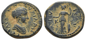 PAMPHYLIA, Magydus. Plautilla, wife of Caracalla. Augusta, AD 202-205. Æ (20mm, 6.8 g). Draped bust right / [M]AΓΥ-ΔEΩN, Athena standing left, holding...