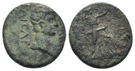 PAMPHYLIA. Perge. Nero (54-68). Ae. (18mm, 4.0 g) Obv: ΝЄΡωΝ ΚΑΙϹΑΡ. Bare head right. Rev: ΑΡΤЄΜΙΔΟϹ ΠЄΡΓΑΙΑϹ. Artemis running right, holding bow and ...