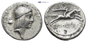 L. Calpurnius Piso Frugi, AR denarius (17mm, 3.41 g), Rome, 90 BC, Crawford-340/1, laureate head of Apollo right, L. before, star behind // horseman o...