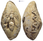Greek sling bullet. Thrace. (c. 4th–1st centuries BC) Sling bullet is with an image of a bee on one side and with an inscription ΚΑΛΑ (Κάλα, Kala) on ...