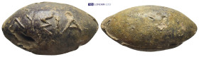 PB Greek sling bullet (c. 4th–1st centuries BC) Lead sling bullet in the name of Lysias (Λυσίας) (33mm, 41.3 g)