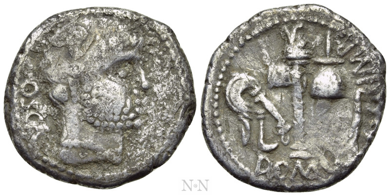 C. DOMITIUS CALVINUS (39 BC). Denarius. Osca. 

Obv: OSCA. 
Head of Hercules ...
