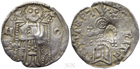 SERBIA. Stefan Uroš IV Dušan (1331-1355). Dinar. 

Obv: IC - XC / N - O. 
Christ Pantrokrator seated facing on throne.
Rev: MONITA RЄX STЄFA. 
Cr...