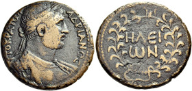 ELIS. Elis. Hadrian, 117-138. Diassarion (Bronze, 28 mm, 12.92 g, 6 h). ΑΥΤΟΚΡΑΤWΡ ΑΔΡΙΑΝΟC Laureate and cuirassed bust of Hadrian to right. Rev. HΛЄI...