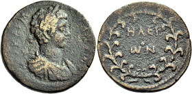 ELIS. Elis. Caracalla, 198-217. Diassarion (Bronze, 28 mm, 9.62 g, 4 h). [AY] KAI M [AYP ANTWNЄINOC] Laureate, draped and cuirassed bust of Caracalla ...