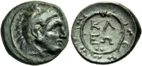 ARGOLIS. Kleonai. Circa 320 BC. Chalkous (Bronze, 15 mm, 2.27 g, 7 h). Head of youthful Herakles to right, wearing lion's skin headdress. Rev. ΚΛ/EΩ i...