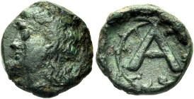 ARGOLIS. Argos. Circa 325-300 BC. Dichalkon (Bronze, 15 mm, 2.99 g, 9 h). Head of Hera to left, wearing polos. Rev. A within a wreath of wild celery. ...