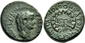 CORINTHIA. Corinth. Nero, 54-68. As (Bronze, 21 mm, 8.50 g, 12 h), struck under the duovir Tiberius Claudius Optatus, 57/8 or 58/9. NERO CLAVD CAES AV...