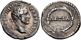 EPIRUS. Nicopolis. Antoninus Pius, 138-161. Quinarius or Hemidrachm (Silver, 14 mm, 1.35 g, 6 h), ΥΠ Γ = cos. III = 140-144. AYT ANTWNINOC CEB EYC ΥΠ ...