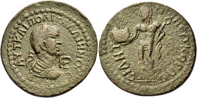 PAMPHYLIA. Side. Gallienus, 253-268. 12 Assaria (Bronze, 34 mm, 19.38 g, 1 h), c. 255-260. ΑΥΤ ΚΑΙ ΠΟ ΛΙ ΓΑΛΛΙΗΝΟC CЄΒ Laureate, draped and cuirassed ...