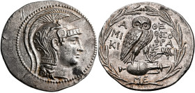 ATTICA. Athens. Circa 165-42 BC. Tetradrachm (Silver, 34 mm, 16.89 g, 12 h), New Style, struck under the magistrates Mikion and Theophrastos, 137/6. H...