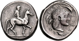 SICILY. Syracuse. Deinomenid Tyranny, 485-466 BC. Didrachm (Silver, 20.5 mm, 8.75 g, 12 h), under Gelon I, circa 485-480. Nude and bearded horseman ri...