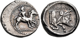 SICILY. Gela. Circa 475-465 BC. Drachm (Silver, 15.5 mm, 4.26 g, 1 h). Nude rider, his long hair in a queue at the back of his head, holding the reins...
