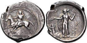 SICILY. Himera. Circa 440-430/25 BC. Didrachm (Silver, 24 mm, 8.35 g, 4 h). [ΙΜΕΡΑΙΟΝ] (retrograde, in the exergue) Nude youth, preparing to spring of...