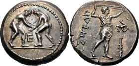 PAMPHYLIA. Aspendos. Circa 330/25-300/250 BC. Stater (Silver, 23.5 mm, 10.46 g, 12 h). Two wrestlers beginning to grapple with each other, grasping ea...