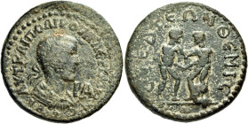 CILICIA. Syedra. Valerian I, 253-260. 11 Assaria (Bronze, 30 mm, 18.75 g, 12 h). ΑΥΤ ΚΑΙ ΠΟ ΛΙΚ ΟΥΑΛΕΡΙΑΝΟΝ ϹΕΒΑ Laureate, draped and cuirassed bust o...