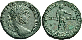 THRACE. Philippopolis. Caracalla, 198-217. Tetrassarion (Bronze, 30 mm, 19.49 g, 1 h). AVT KAI M AVP CEVH - ANTΩNEINOC Laureate head of Caracalla to r...