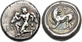 CARIA. Uncertain Mint "B". Circa 460-440 BC. Triobol (Silver, 12.5 mm, 2.90 g, 6 h). Nude male figure, of Classical style, in the running-kneeling pos...