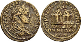 PHRYGIA. Laodicea ad Lycum. Elagabalus, 218-222. Tetrassarion (Bronze, 33 mm, 14.60 g, 6 h), commemorating the Commodeian Antonine Games. ΑΥΤ Κ Μ ΑΥ Α...