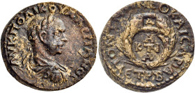 PONTUS. Neocaesarea. Valerian I, 253-260. 5 Assaria (Bronze, 26 mm, 12.95 g, 12 h), commemorating the Aktian Games, year ΡϘΒ = 192 = 255/6. ΑΥ Κ ΠΟ ΛΙ...