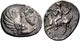 SICILY. Himera. Circa 470-450 BC. Litra (Silver, 12 mm, 0.76 g, 2 h). Forepart of a human-headed monster to left, bearded, with goat's horns, wings an...