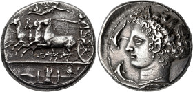 SICILY. Syracuse. Dionysios I, 405-367 BC. Dekadrachm (Silver, 35 mm, 43.35 g, 12 h), signed on both sides by the master engraver Kimon, circa 405-400...