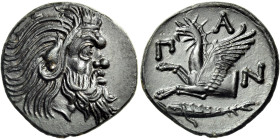 CIMMERIAN BOSPOROS. Pantikapaion. Circa 310-304/3 BC. Tetrachalkon (Bronze, 21.5 mm, 5.85 g, 12 h). Bearded head of satyr with animal ear to right. Re...