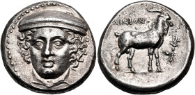 THRACE. Ainos. Circa 356-350 BC. Tetradrachm (Silver, 25 mm, 14.84 g, 12 h). Head of Hermes facing, his hair flowing out to left and right, turned sli...