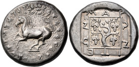 THRACE. Maroneia. Circa 410-395 BC. Tetradrachm (Silver, 24.5 mm, 12.91 g, 7 h), Deounys, magistrate. ΔΕΟΥΝΥΣ Free horse rearing left, trailing reins;...